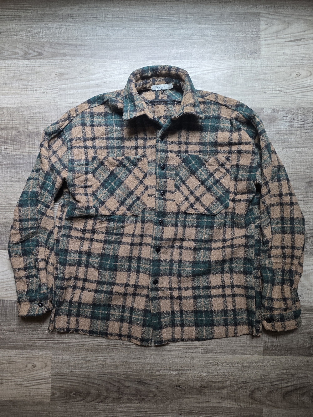 MNML Men's Plaid Shacket in Tan & Green